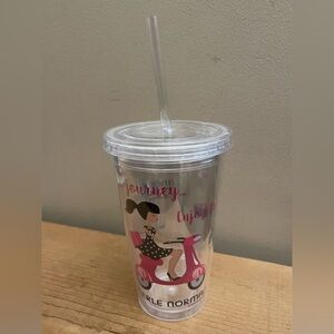 Merle Norman Plastic Tumbler with Straw and Lid